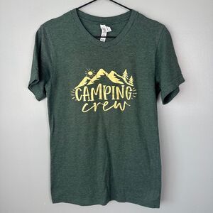 Bella Canvas Camping Crew Gold Foil Green Tshirt Womens Small